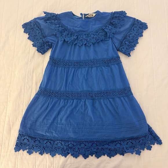 Mini Boden Other - Mini Boden Girls 7-8 Dress Cabana Blue Lace Tiered‎ Summer Sun Scallop Cotton